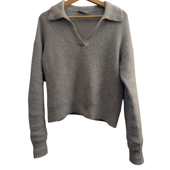 Everlane Baby Blue THE ALPACA WAFFLE-STITCH POLO Sweater S - Picture 12 of 13